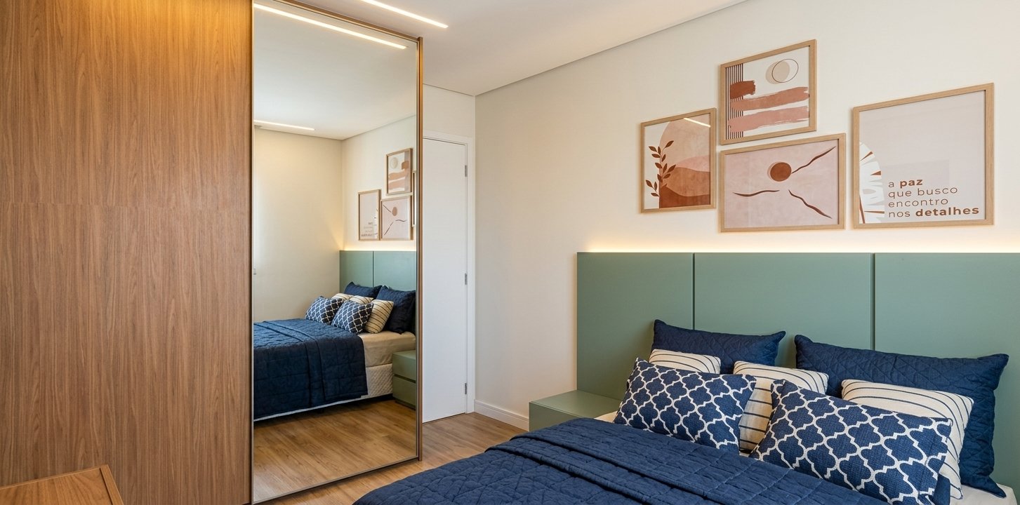 Quarto de hóspedes com marcenaria planejada