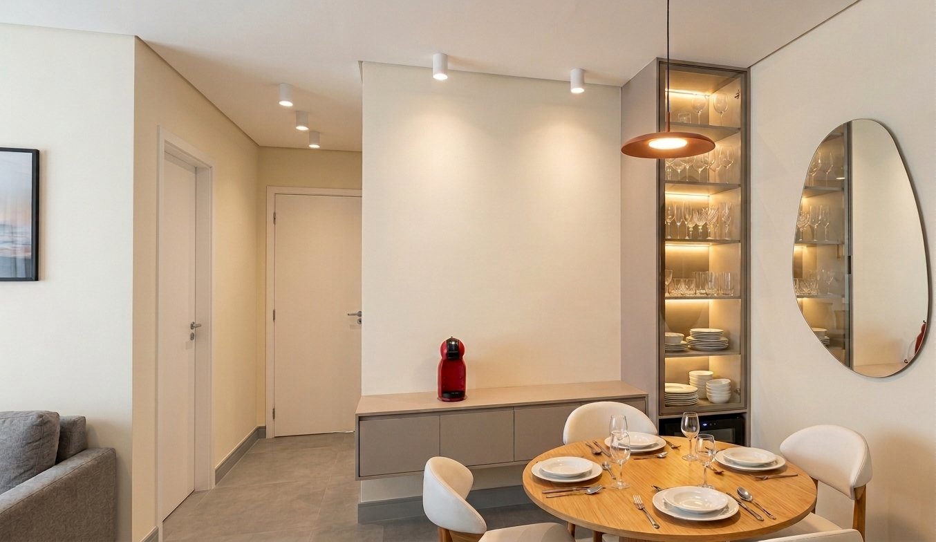 Sala de jantar e corredor de acesso aos quartos
